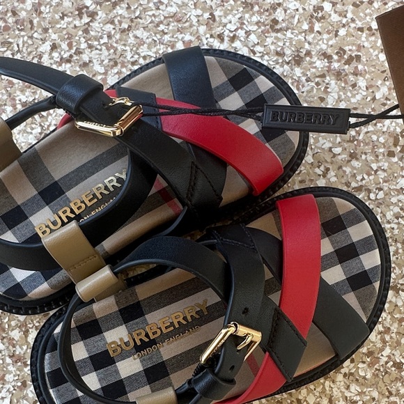 Burberry Kids Black and Red Check Sandals - Picture 5 of 5